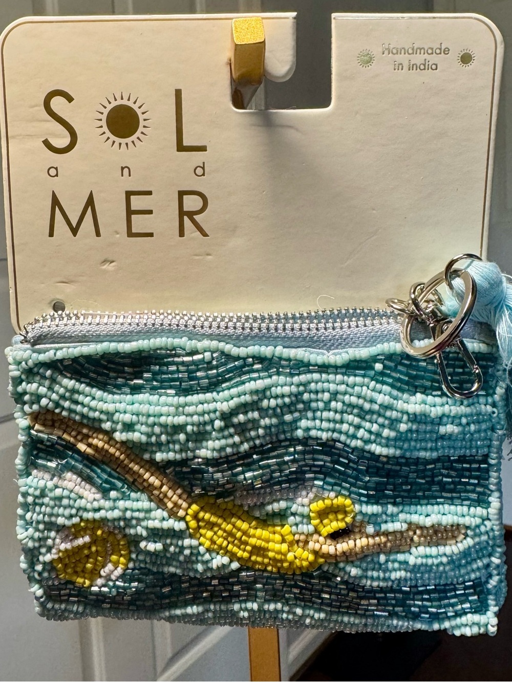 NWT Sol And Mer Beaded Swimmer Coin Pouch Keyring Turquoise